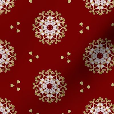 Festive Mistletoe Snowflakes on Red - Small Scale