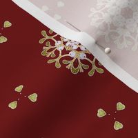 Festive Mistletoe Snowflakes on Red - Small Scale