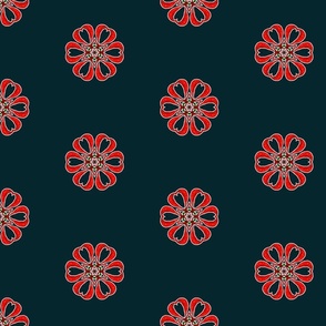 Red Bow flowers on Navy - Large Scale