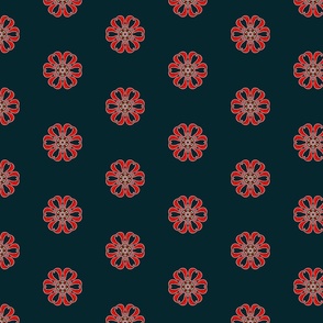 Red Bow flowers on navy - Medium Scale