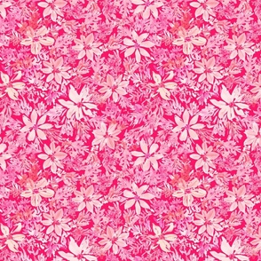 Pink watercolor flowers on bright pink background medium scale