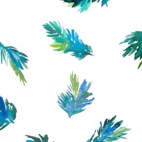 ABstract watercolor branches in awua and blue and green
