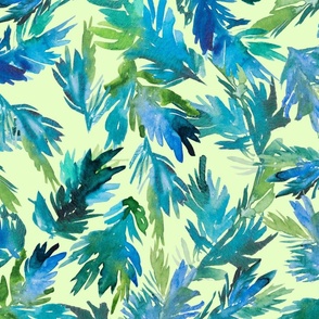 Aqua Spruce Abstract watercolor branches in aqua and blue and green