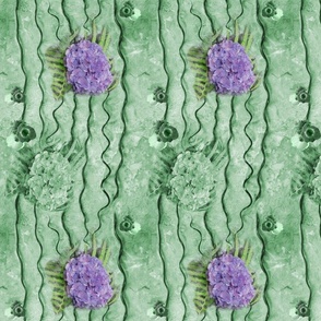 8x12-Inch Repeat of Purple Hydrangeas with Grass Green Corkscrew Rushes