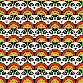 Stoic Black and white Panda Bear with green orange red scallop pattern 