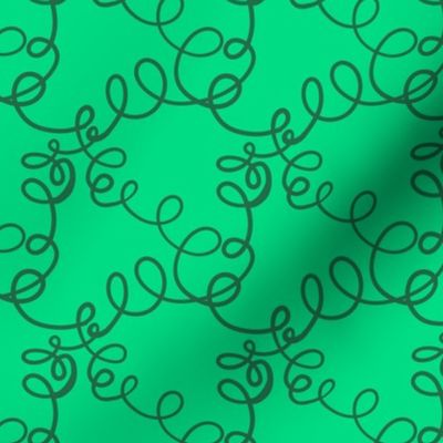 Fun cursive squiggles and swirls dark green on green monochromatic 