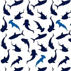 Shark life | tossed ocean animals black blue white, Renee Davis