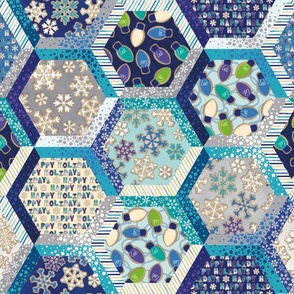 Blue Happy Holidays Cheater Quilt