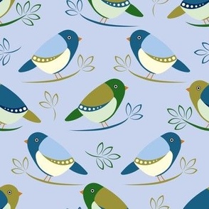 Birds on branches on blue