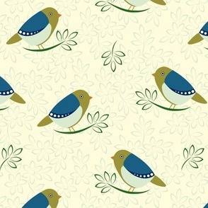 Birds on florals and foliage on yellow