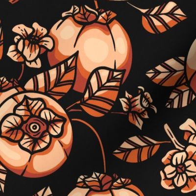 Persimmon Blooming Orchid / Dark Version / Large Scale, Wallpaper