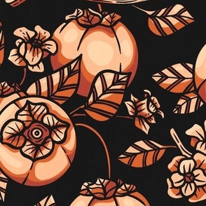 Persimmon Blooming Orchid / Dark Version / Large Scale, Wallpaper