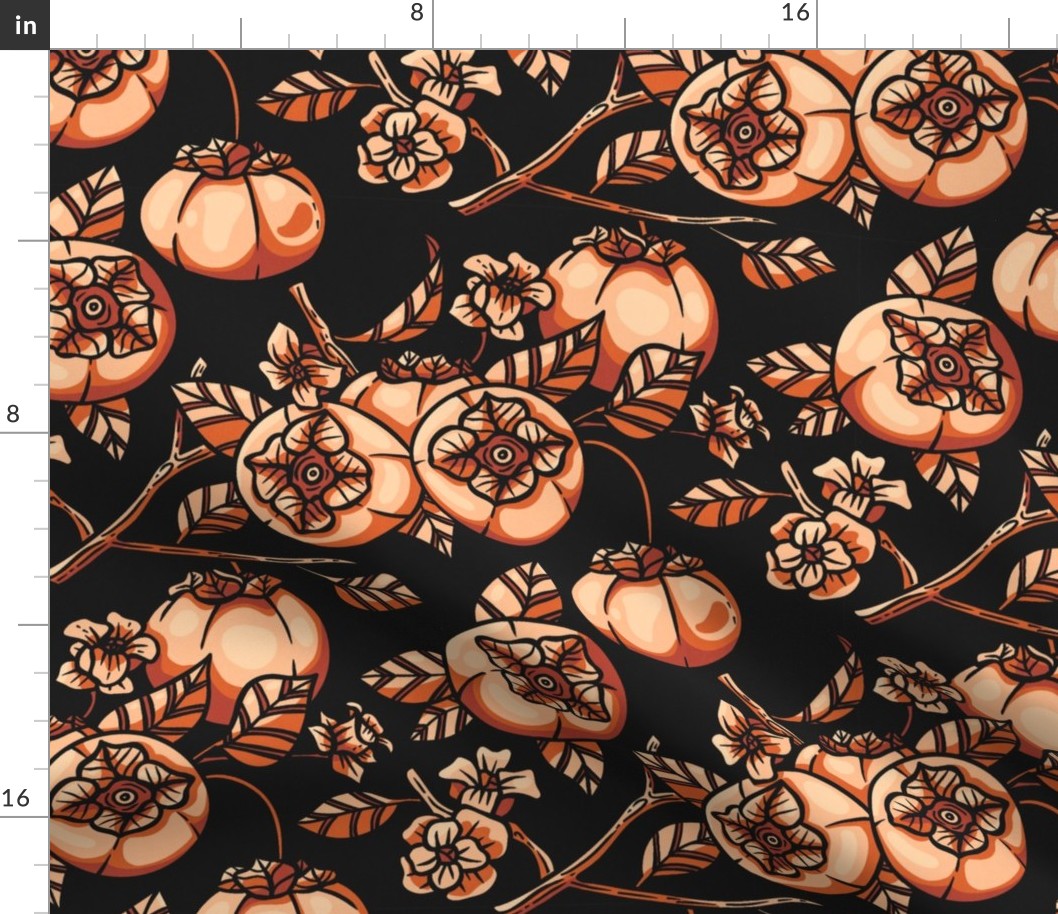 Persimmon Blooming Orchid / Dark Version / Large Scale, Wallpaper