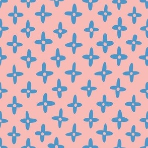 geo flower pattern in blue and pink