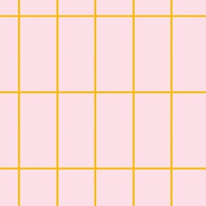 Small scale rectangular grid crate sunny yellow on pale pink basic, Geometric fabric
