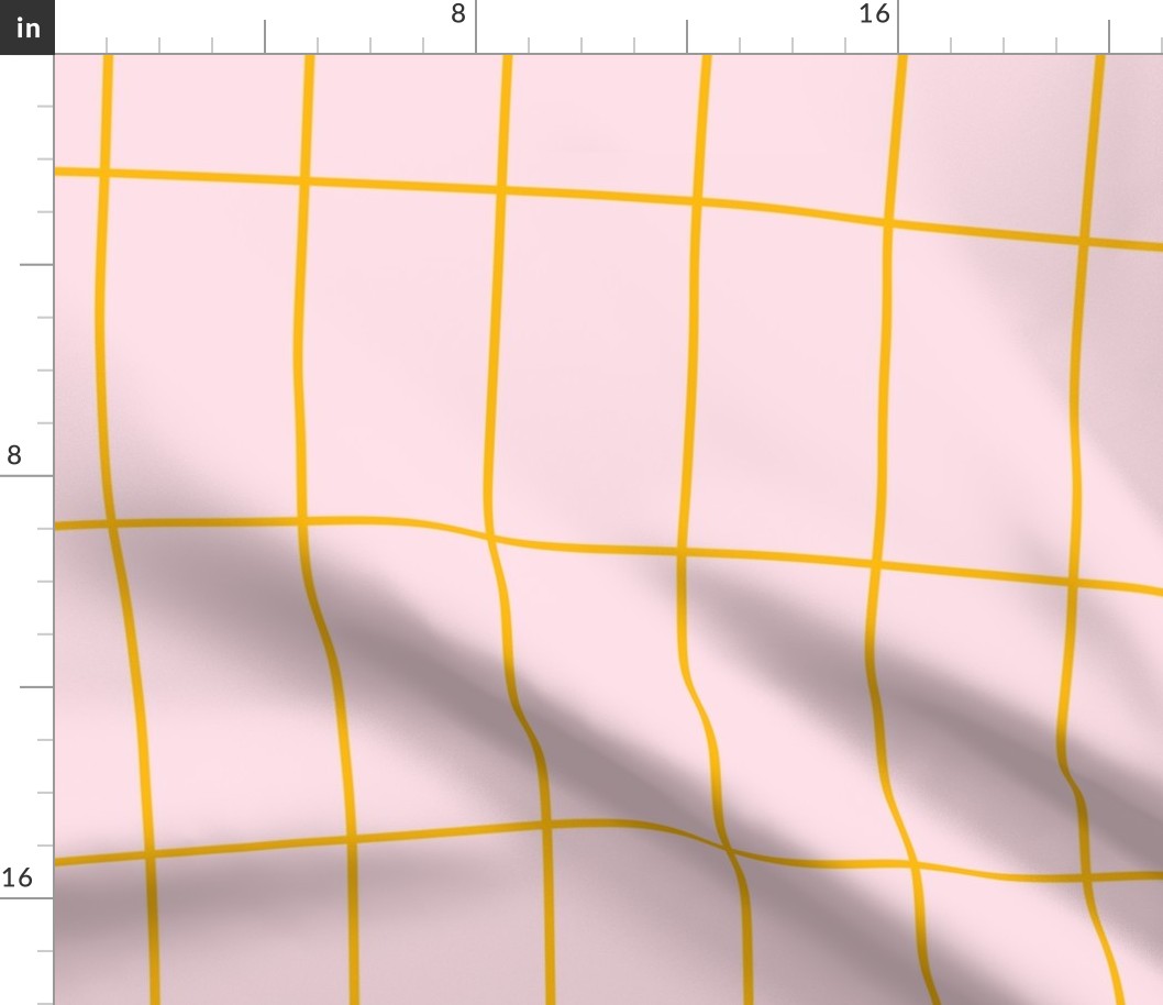 Small scale rectangular grid crate sunny yellow on pale pink basic, Geometric fabric