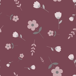 Leaves and flowers on dark pink