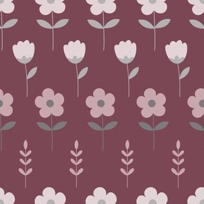 Rows of flowers on dark pink