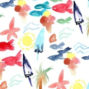 summer on the italian beach - watercolor sea vibes - painted fish ice cream fish umbrella a895-1