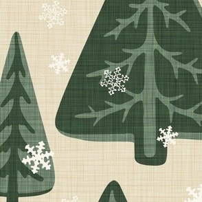 Snowy Trees - Large - Cream - Linen Texture  ( Simple Christmas Collection )