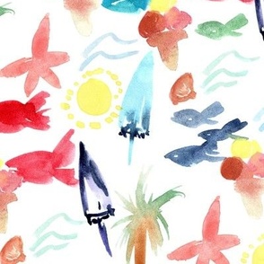 Bright summer on the italian beach - watercolor sea vibes - painted fish ice cream fish umbrella a895-1