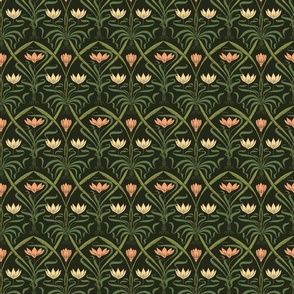 (S) Crocus Garden Classic Green / Art Nouveau / Miniature Dollhouse Wallpaper / Classic Palette /4x4in small tiny scale / see collections  