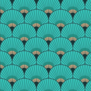 Art Deco Peacock Feather Fan Scallop turquoise 4.8in scale by Pippa Shaw
