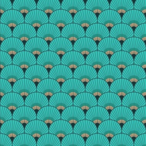 Art Deco Peacock Feather Fan Scallop turquoise 3in scale by Pippa Shaw