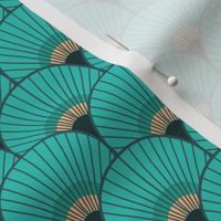 Art Deco Peacock Feather Fan Scallop turquoise 2in scale by Pippa Shaw