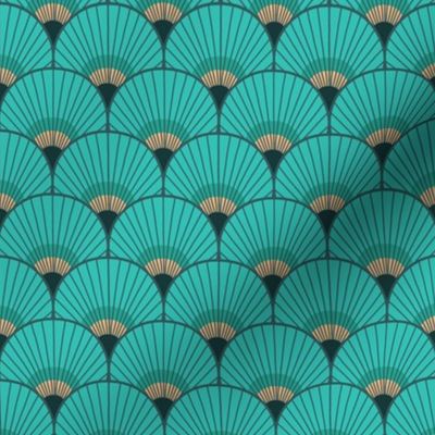 Art Deco Peacock Feather Fan Scallop turquoise 2in scale by Pippa Shaw