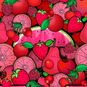 Red and Pink Fruit Salad (large scale) 