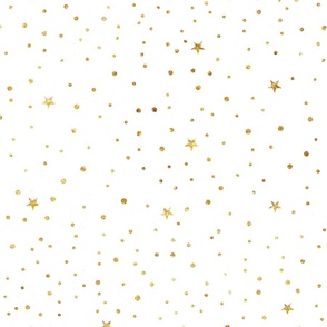 Gold stars on white. Magic Christmas kids glitter sparkle. 