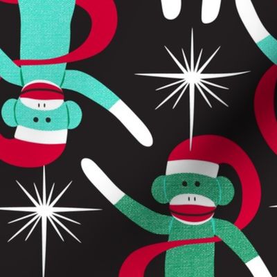 Retro Sock Monkey Santa - Christmas Multi Black Large Scale