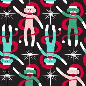 Retro Sock Monkey Santa - Christmas Multi Black Regular Scale