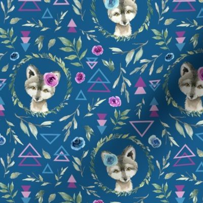 small scale geo wolf floral navy
