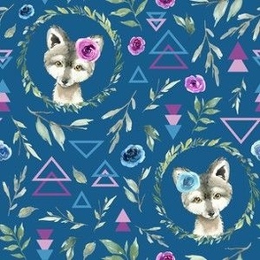 small scale geo wolf floral navy