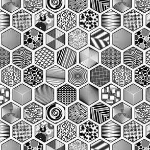 Hexagon matrix with a different pattern each in black and white