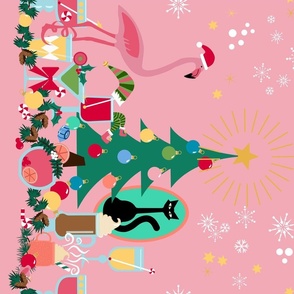 Christmas Cheer Cocktail border print pink background!