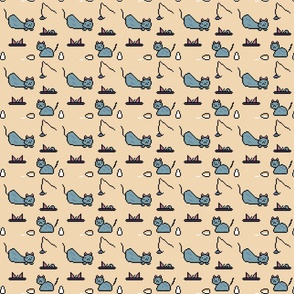 Pixelart Funny Cats on Beige background