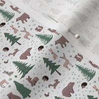 Woodland Scene with Animals - Ditsy Scale - Deer Bears Trees Nursery Baby Kids