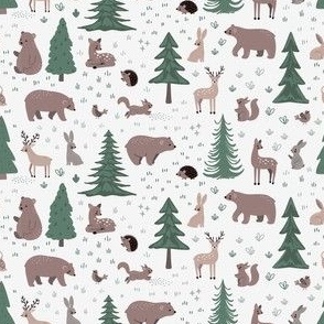 Woodland Scene with Animals - Small Scale - Deer Bears Trees Nursery Baby Kids