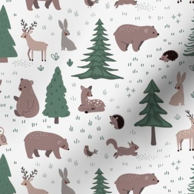 Woodland Scene with Animals - Medium Scale - Deer Bears Trees Nursery Baby Kids