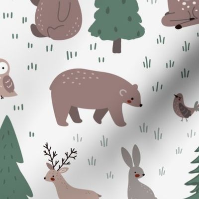 Woodland Scene with Animals - Large Scale - Deer Bears Trees Nursery Baby Kids