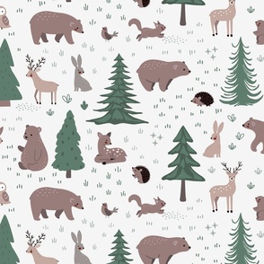 Woodland Scene with Animals - Large Scale - Deer Bears Trees Nursery Baby Kids