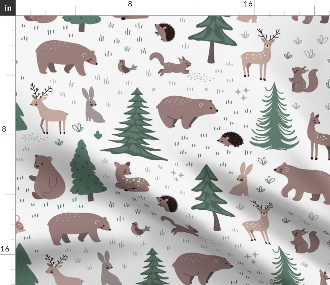 Woodland Scene with Animals - Large Scale - Deer Bears Trees Nursery Baby Kids