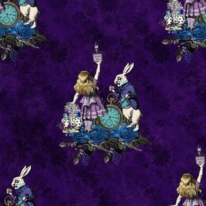 Purple and Turquoise Alice in Wonderland Vintage Characters 