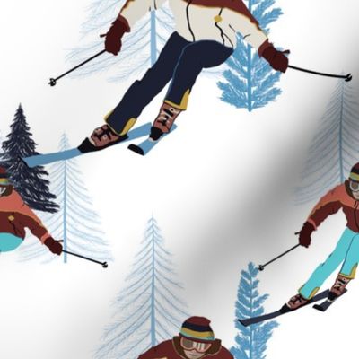 Retro Snow Ski Pattern on white