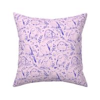 Shima Enaga Long-tailed Tit Drawings on Lavender Background