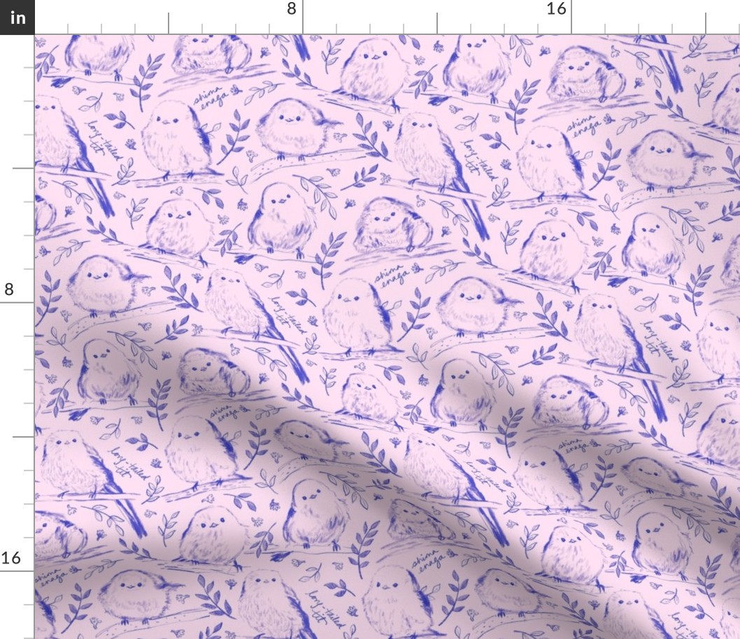 Shima Enaga Long-tailed Tit Drawings on Lavender Background