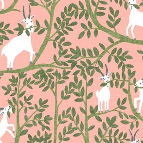 Happy goat-together in trees - reworked - pink/green 